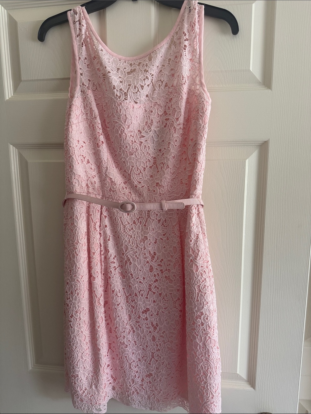 White House Black Market Soft Pink Lace Belted Mini Dress